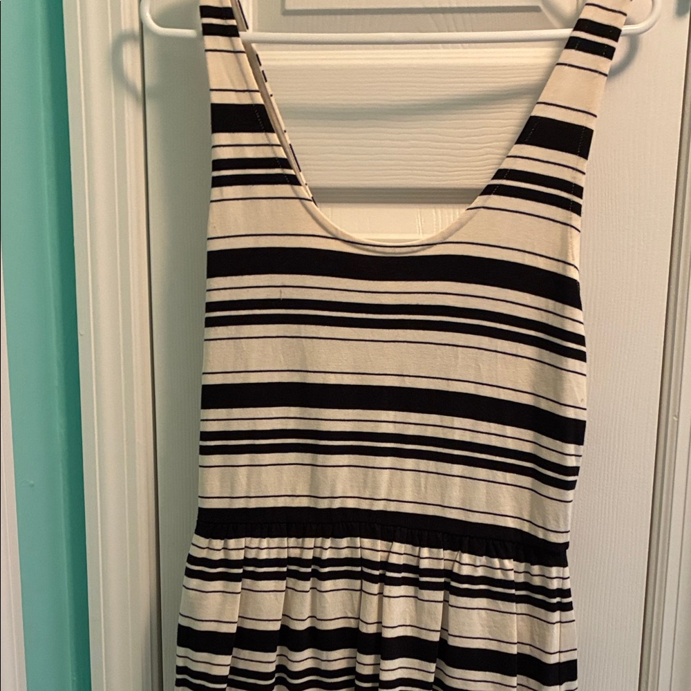 J. Crew Factory Black and Cream Striped Mini Dress